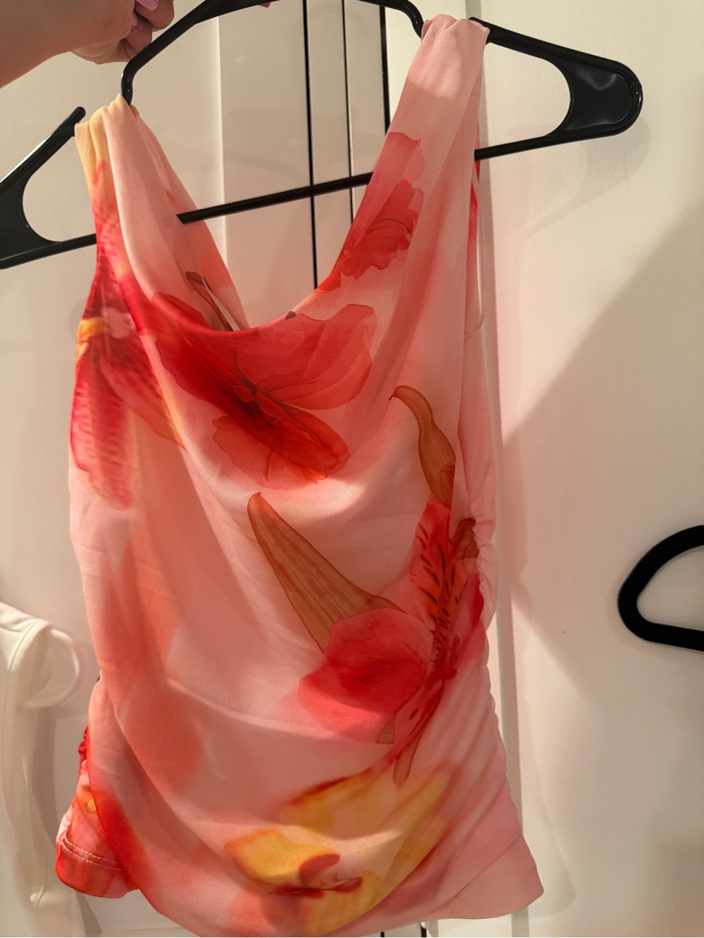 Madden girl Women's Pink Floral Cowl Neck Tank Top